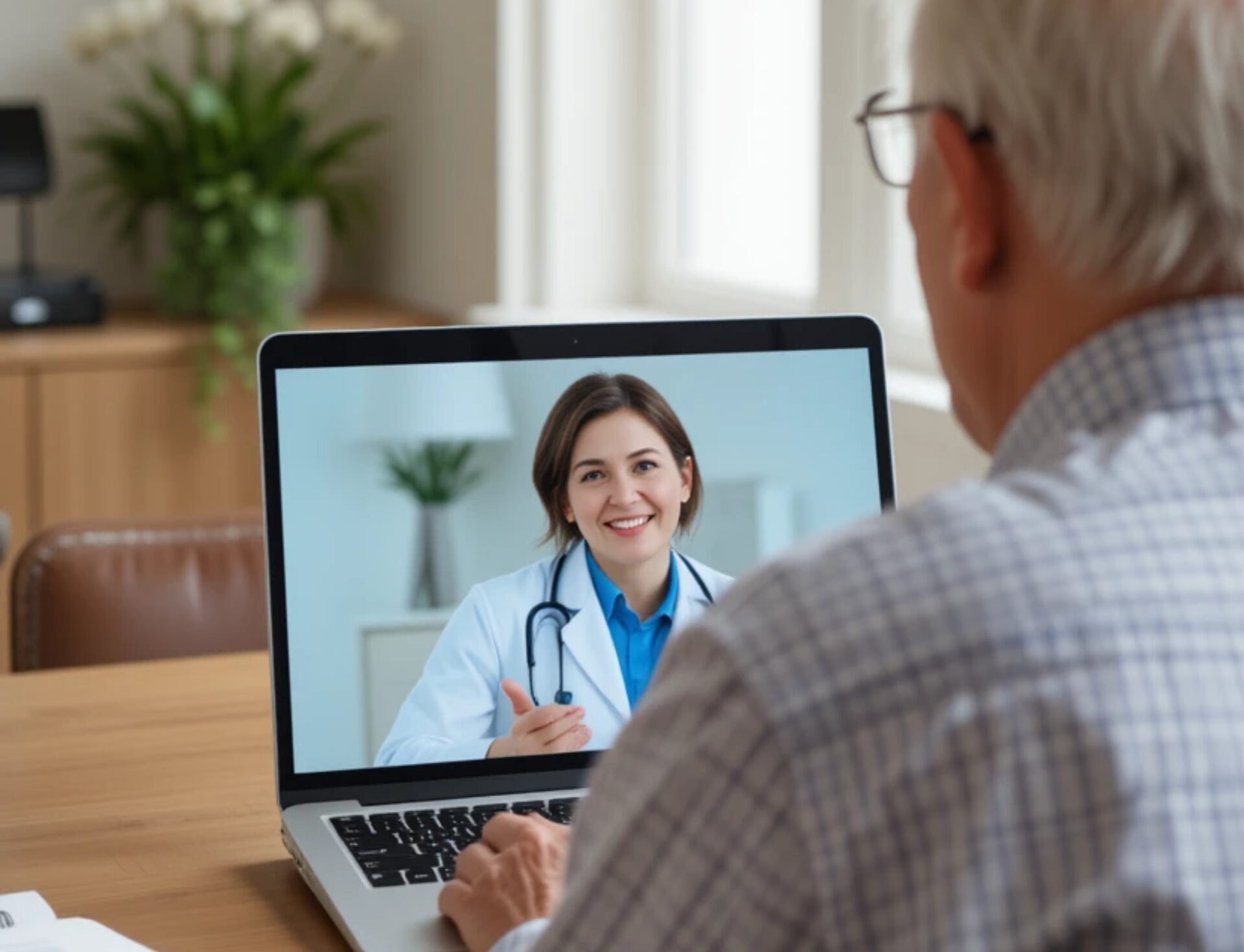 Patient in a secure video teleconsultation