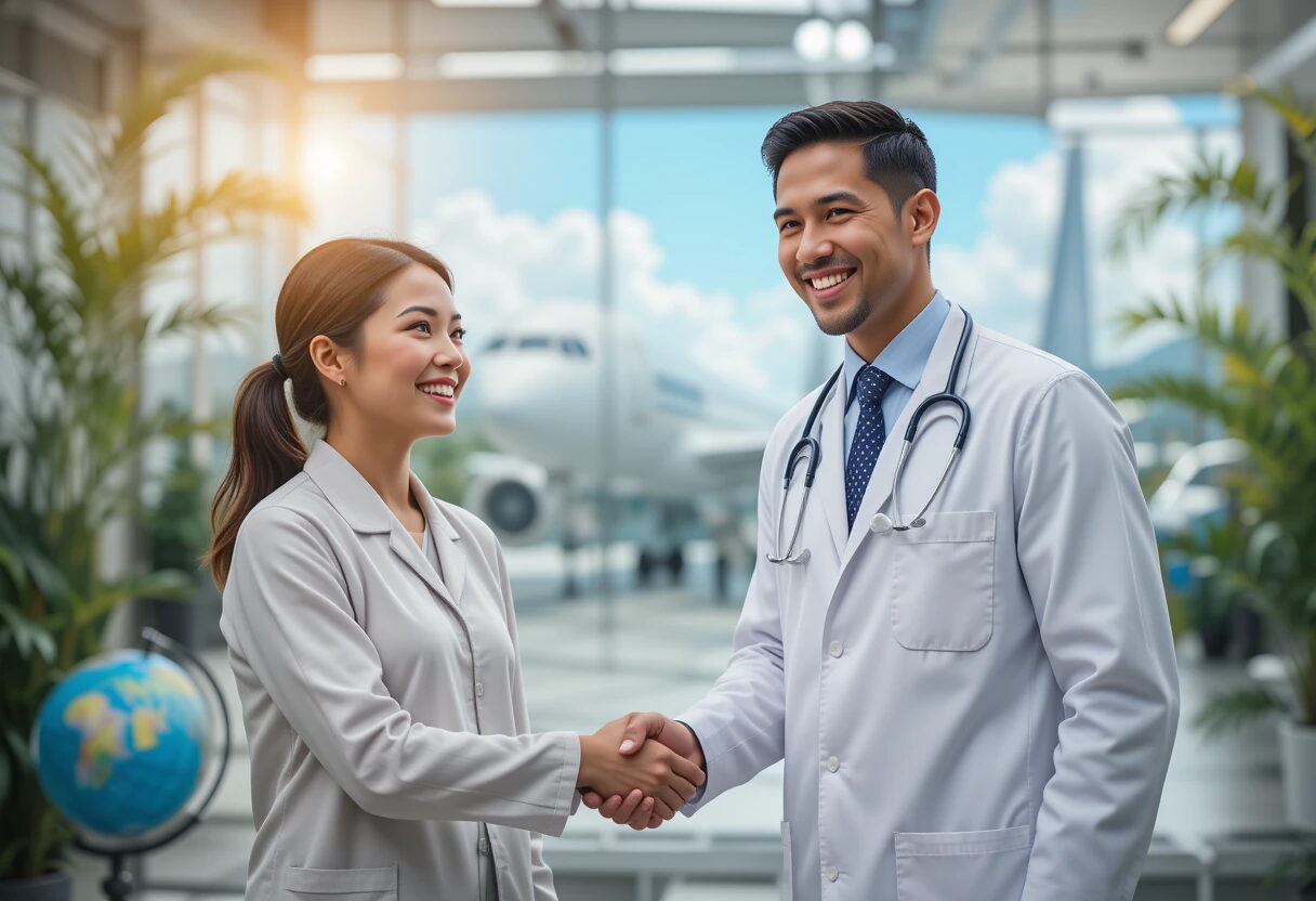Patient in a video teleconsultation with an Indian doctor